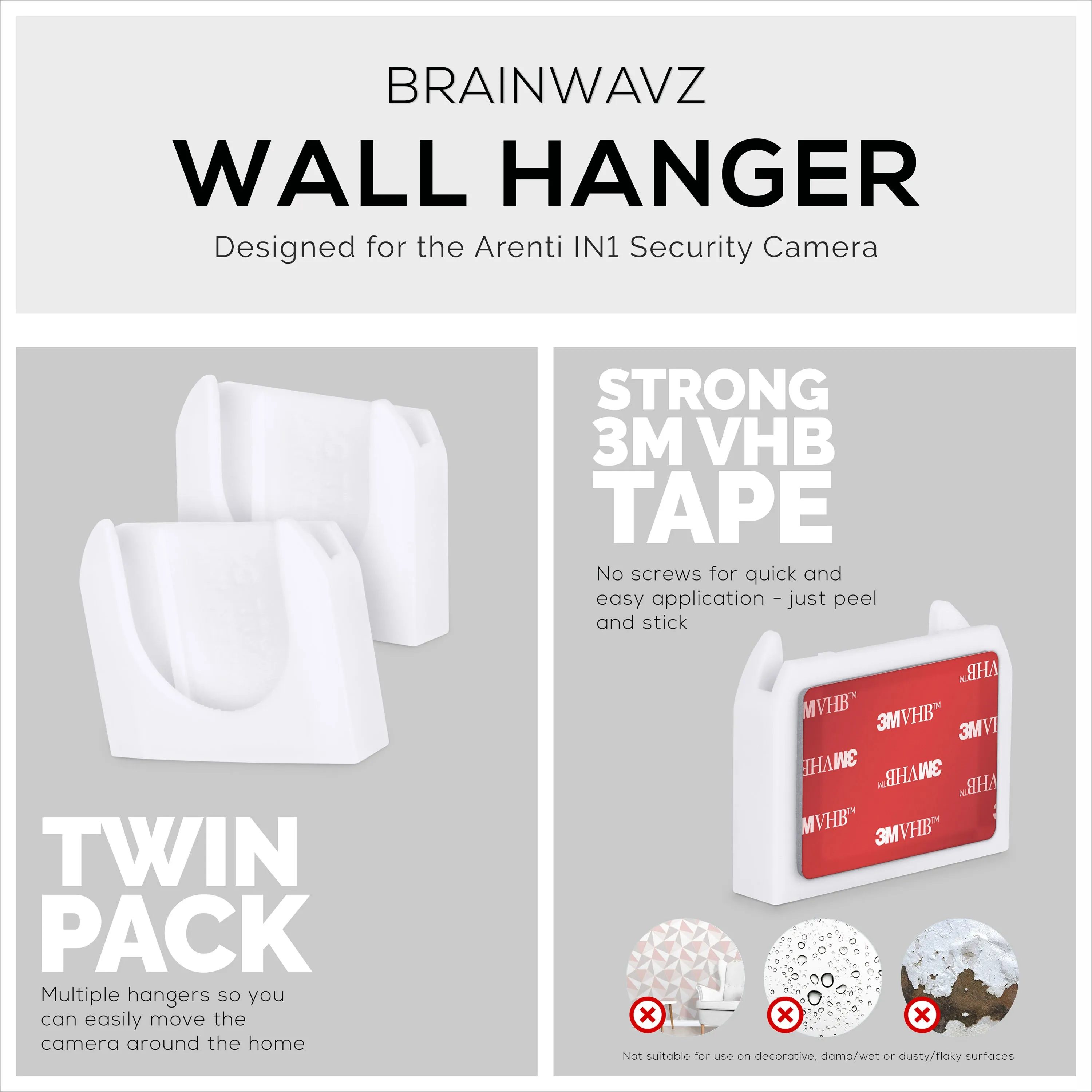 2-Pack Wall Mount For Arenti IN1 Security Camera Wall Mount, Adhesive Holder, Easy to Install Bracket, No Screws or Drilling