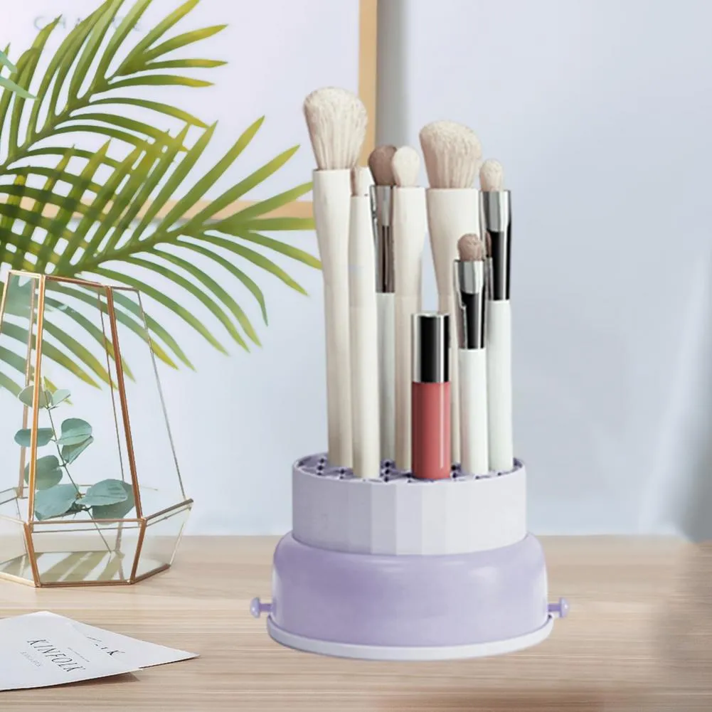3-in-1 Makeup Brushes Cleaner | Sponge Brush Washing Box & Makeup Brush Drying Basket (Beige)