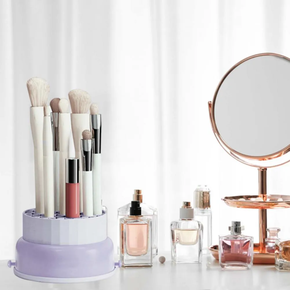 3-in-1 Makeup Brushes Cleaner | Sponge Brush Washing Box & Makeup Brush Drying Basket (Beige)