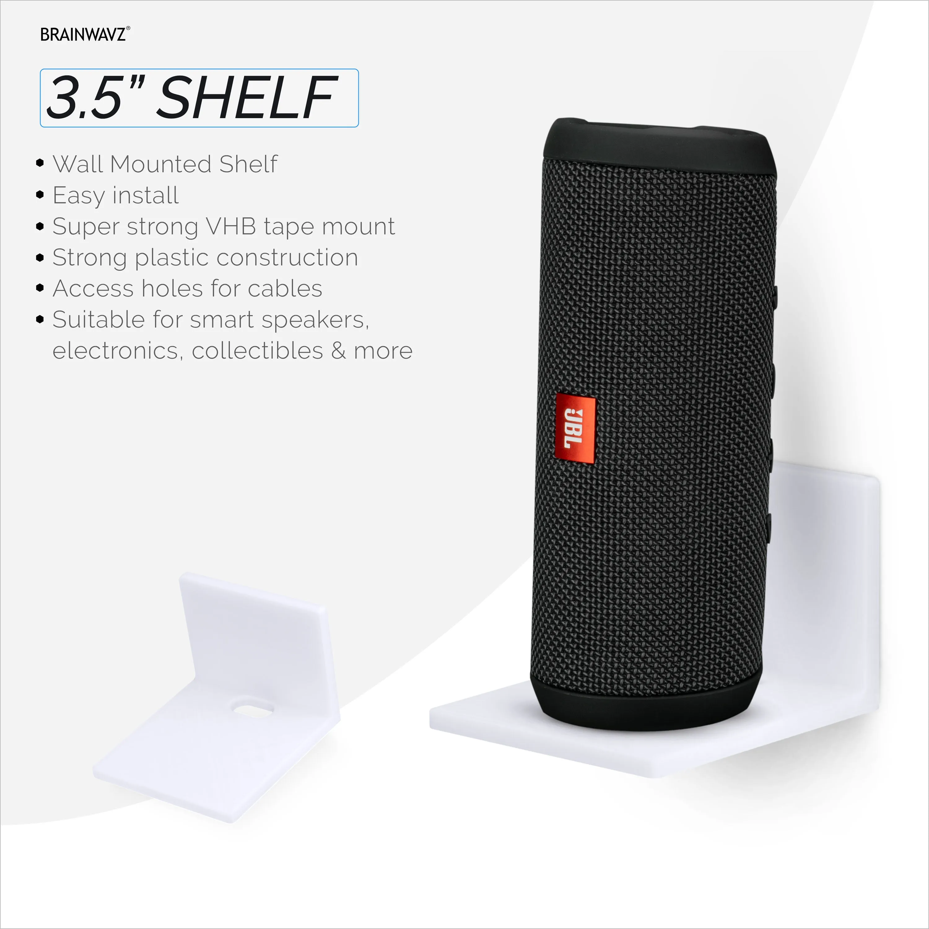 3.5” Small Floating Shelf Speaker & Camera Stand, Self Adhesive, No Screws Wall Mount For Cameras Baby Monitors Webcams