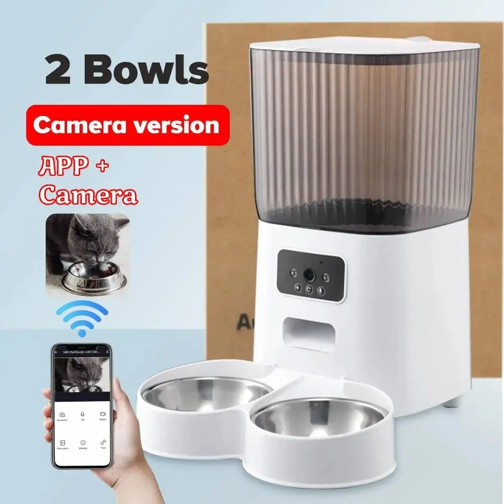 5L Automatic Cat Feeder - WiFi with Camera HD Smart Interactive Pet Food Dispenser Timer Stainless Steel Bowl Auto Dog Feeder