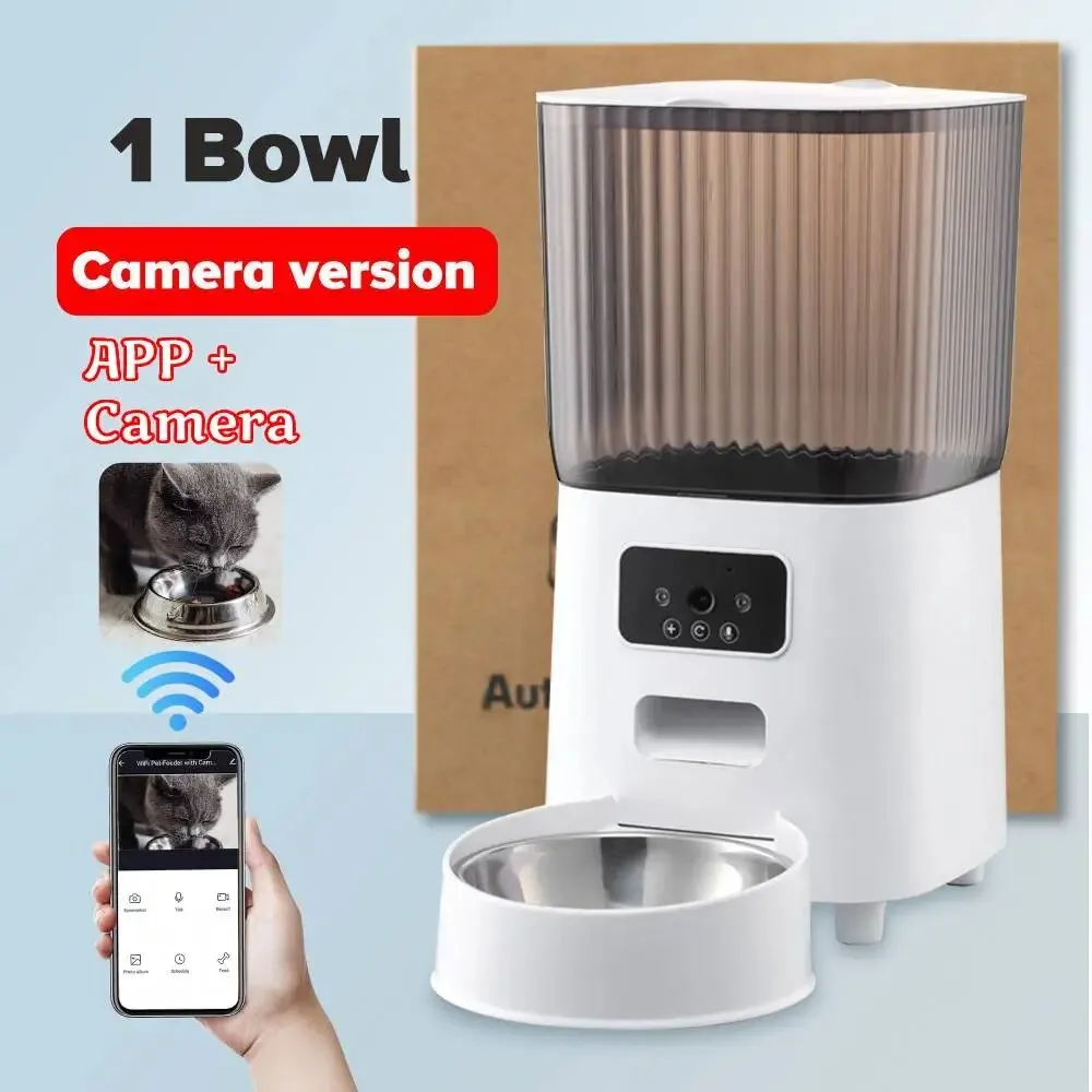 5L Automatic Cat Feeder - WiFi with Camera HD Smart Interactive Pet Food Dispenser Timer Stainless Steel Bowl Auto Dog Feeder