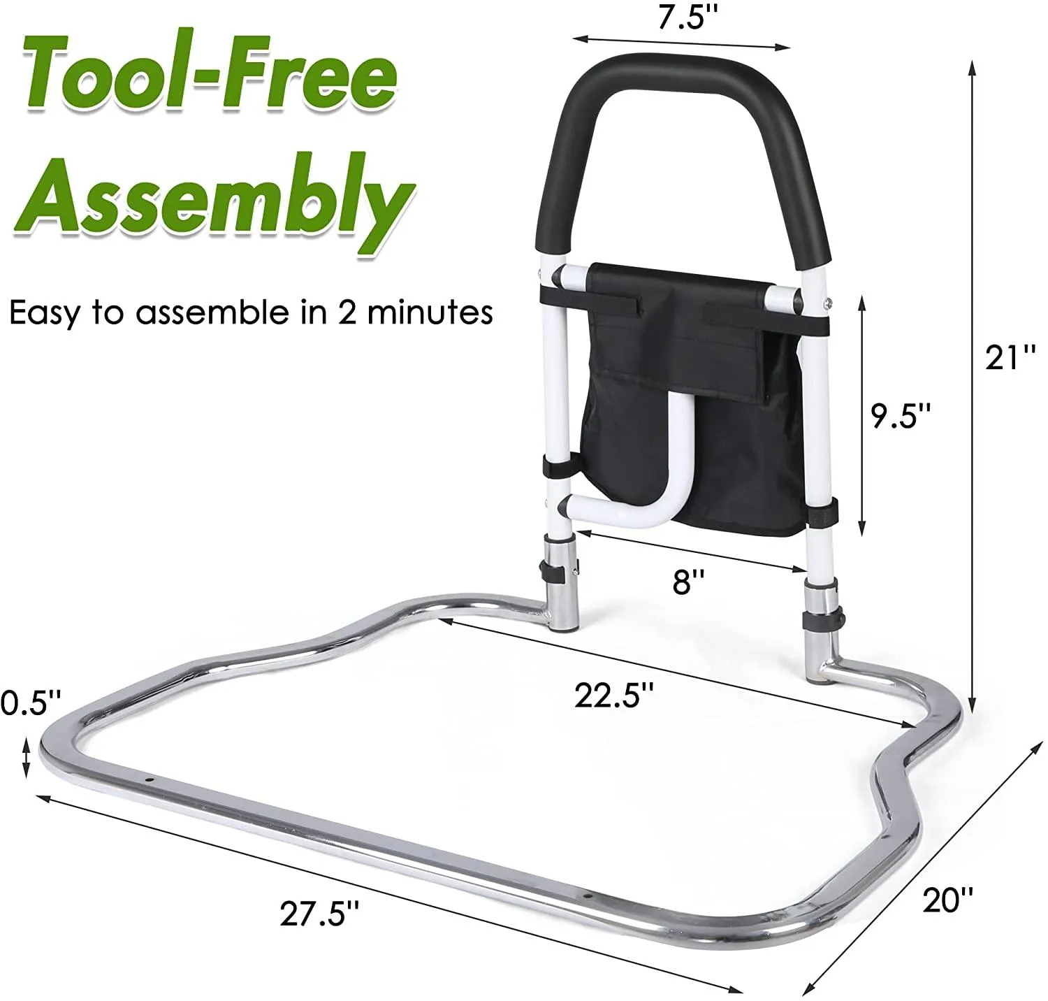 Bed Rails for Senior with Organizer Pouch, Bed Assist Rail with Anchor Strap, Medical Bed Safety Handle