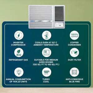 Blue Star WID518L 1.5 Ton 5 Star Inverter Window AC (Copper, Turbo Cool,  White)