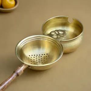Brass & Wood Tea Strainer & bowl for Everyday Luxury Kitchen usage | Wooden Handle | Handmade in India