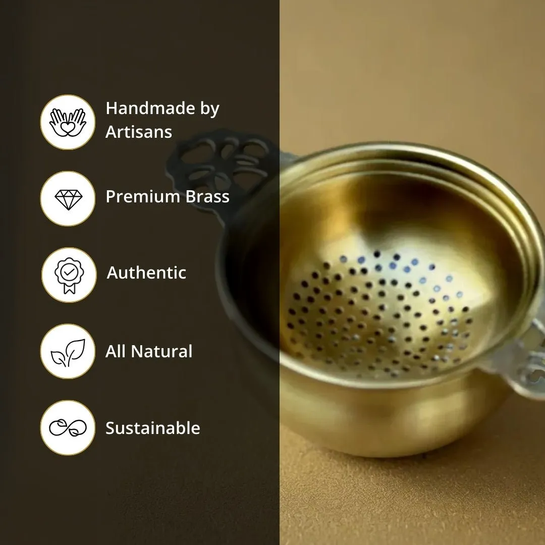 Brass Tea Strainer & Bowl For Everyday Luxury Kitchen Usage | Handmade In India