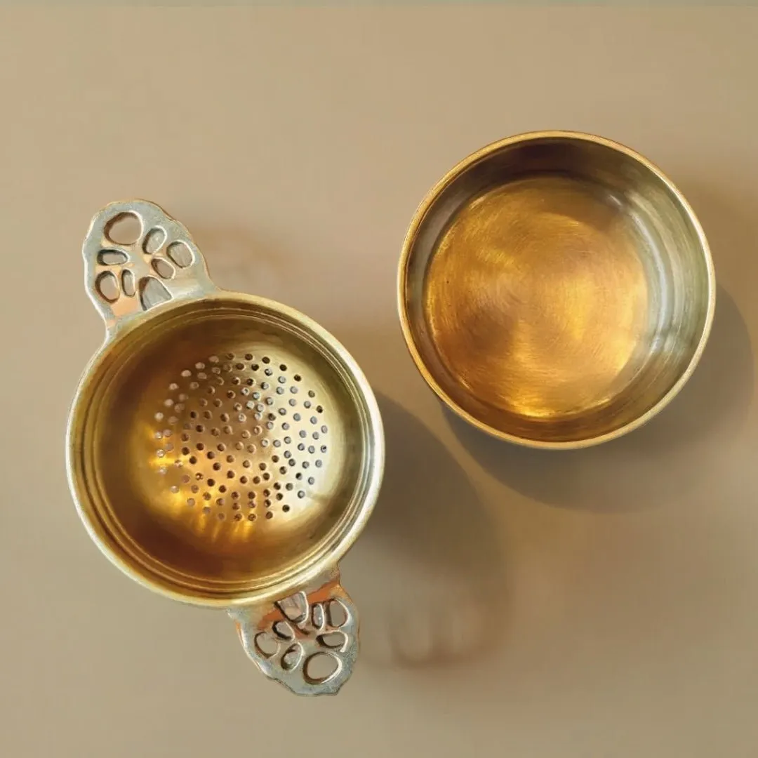 Brass Tea Strainer & Bowl For Everyday Luxury Kitchen Usage | Handmade In India