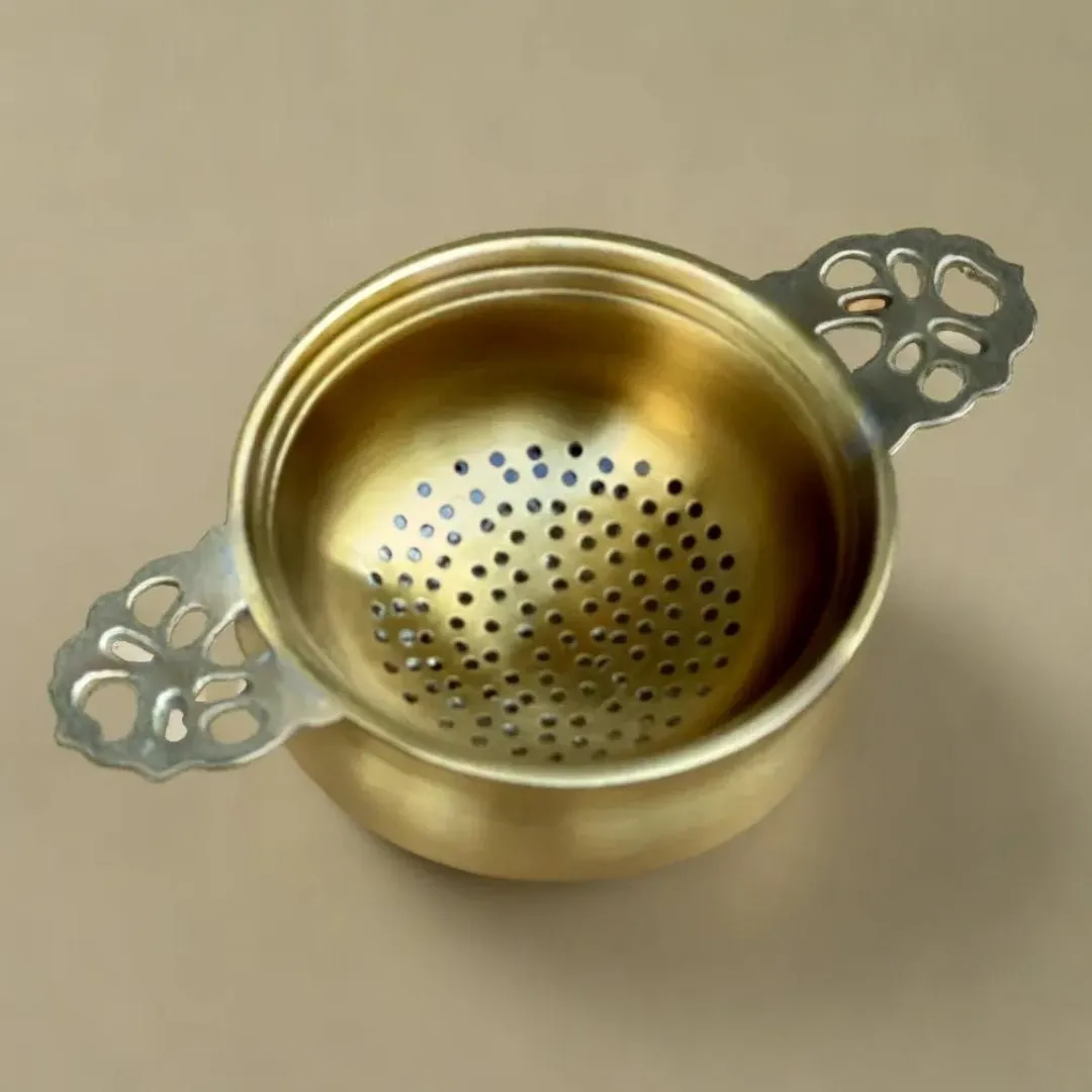 Brass Tea Strainer & Bowl For Everyday Luxury Kitchen Usage | Handmade In India