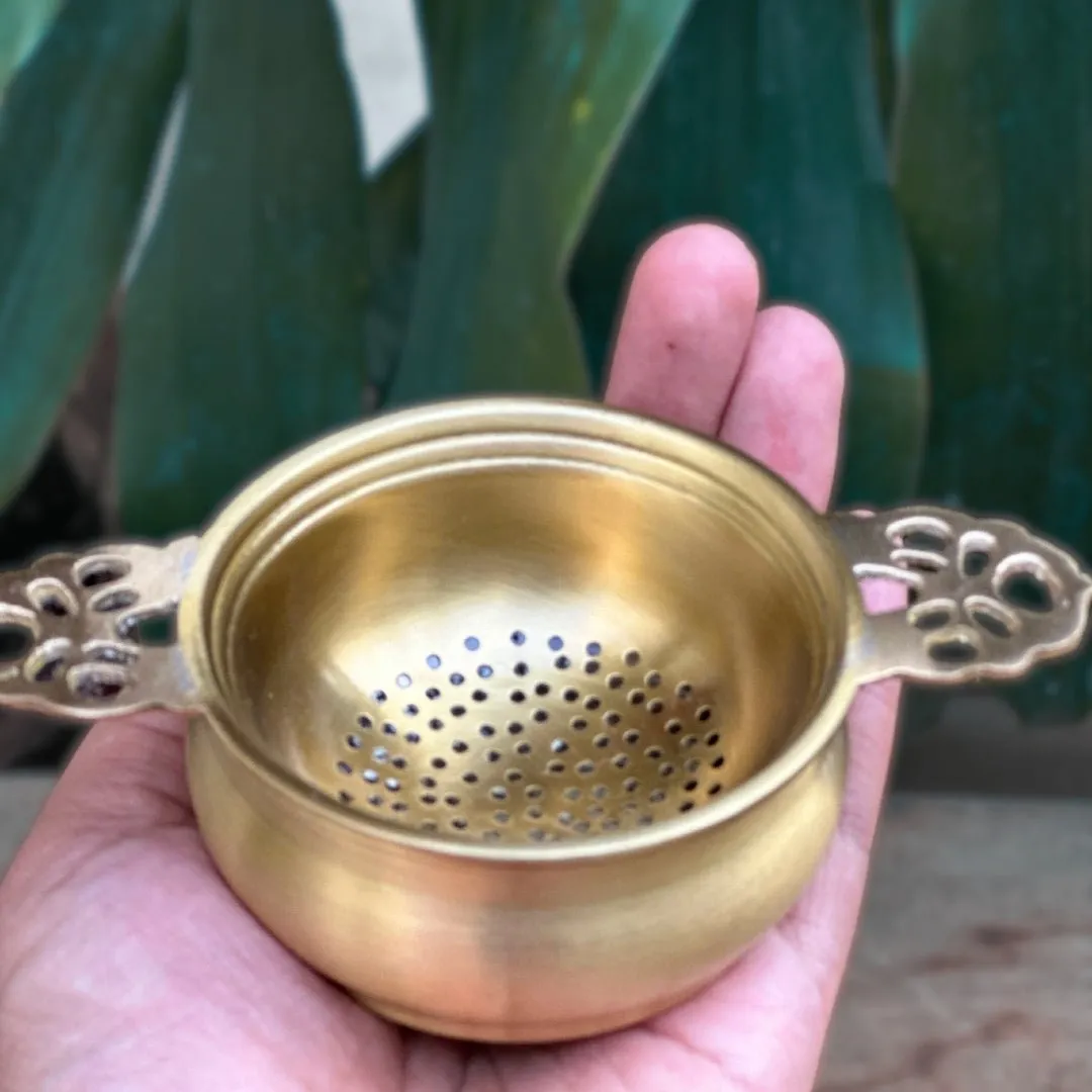 Brass Tea Strainer & Bowl For Everyday Luxury Kitchen Usage | Handmade In India