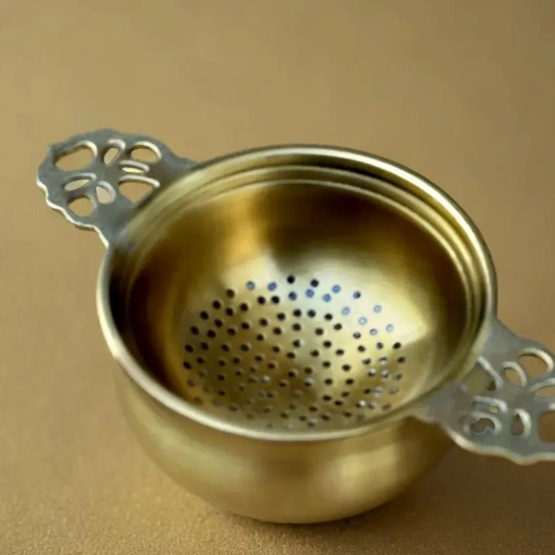 Brass Tea Strainer & Bowl For Everyday Luxury Kitchen Usage | Handmade In India