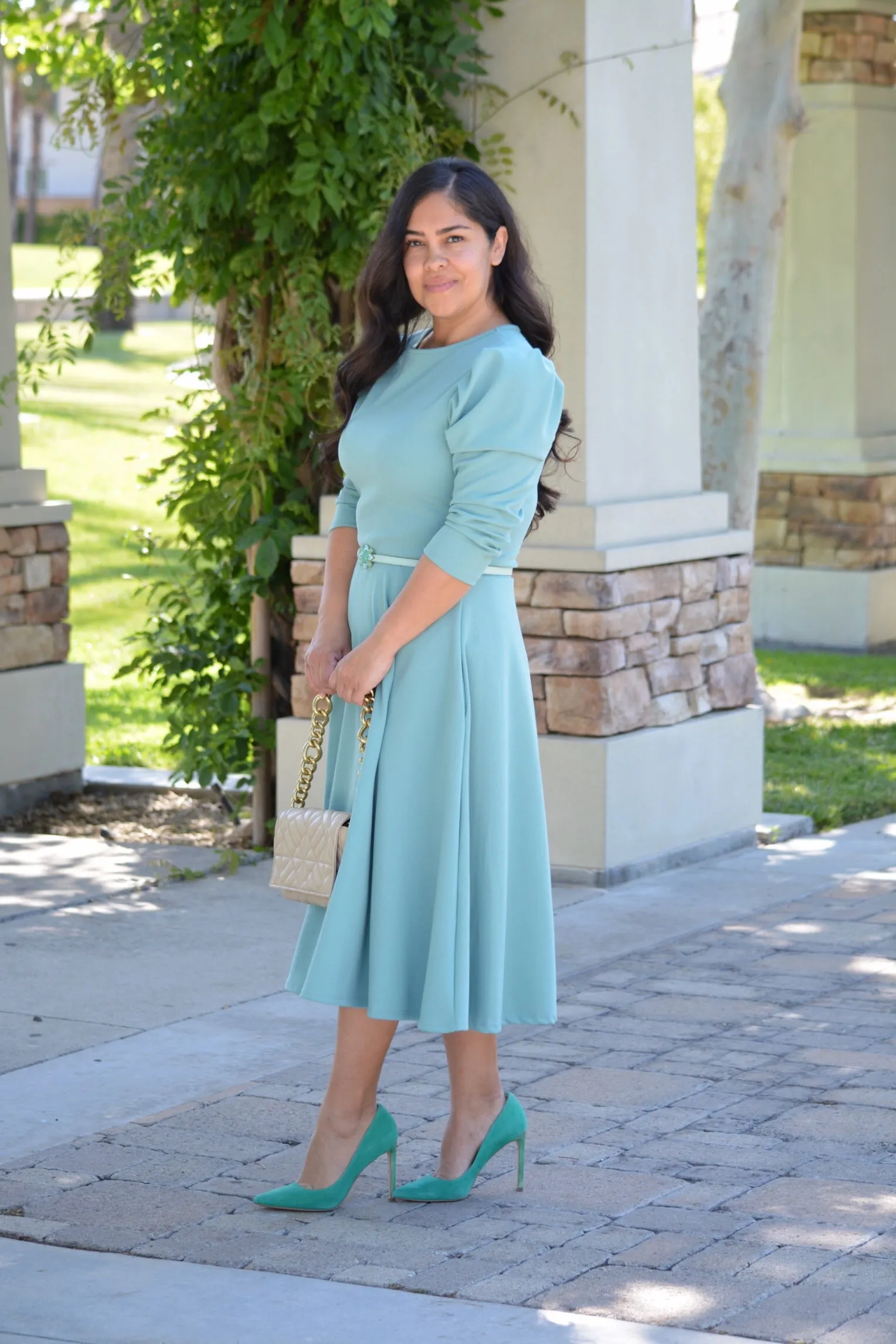 Capri Minty Blue Puff Sleeve Dress