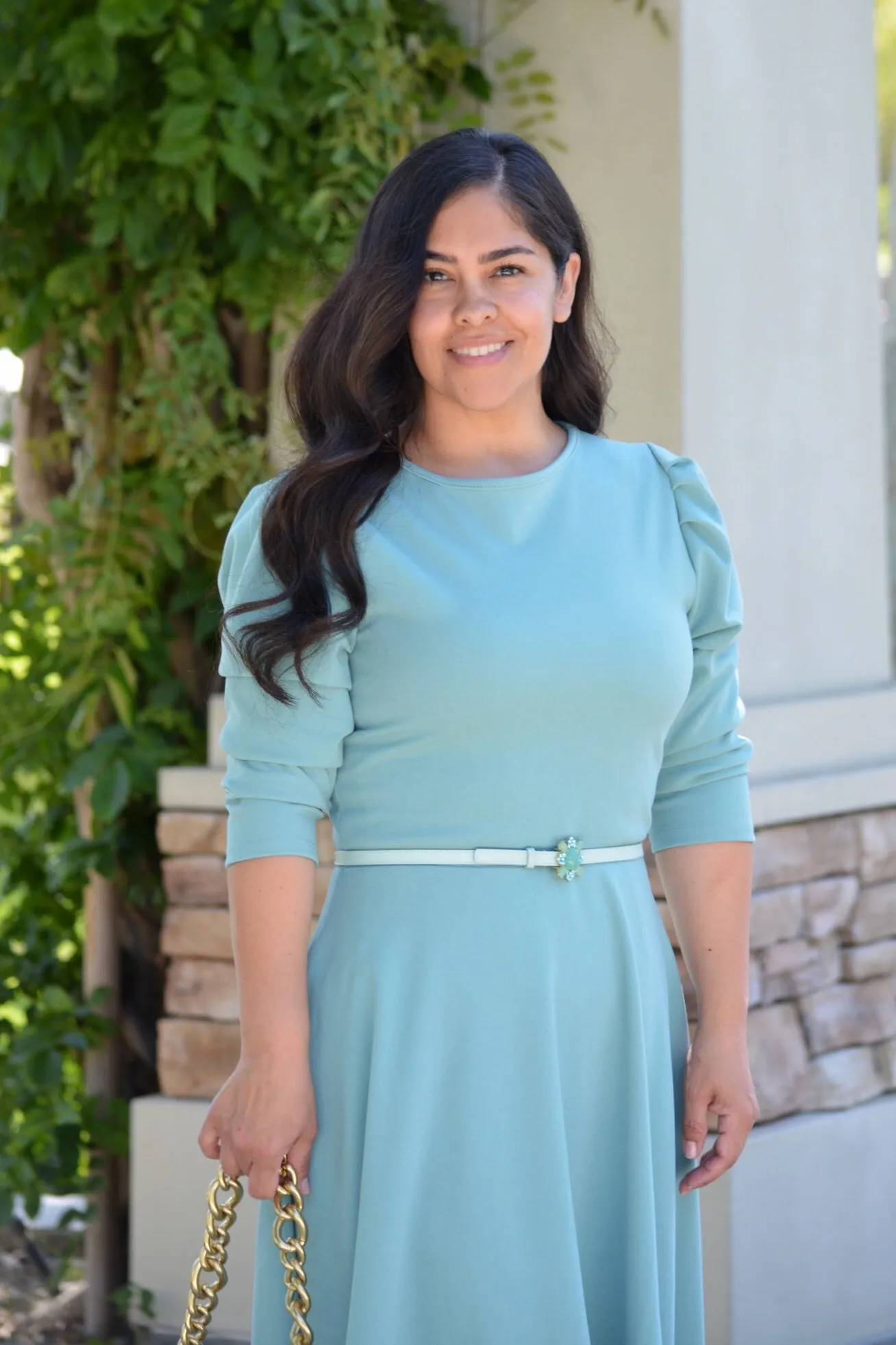 Capri Minty Blue Puff Sleeve Dress