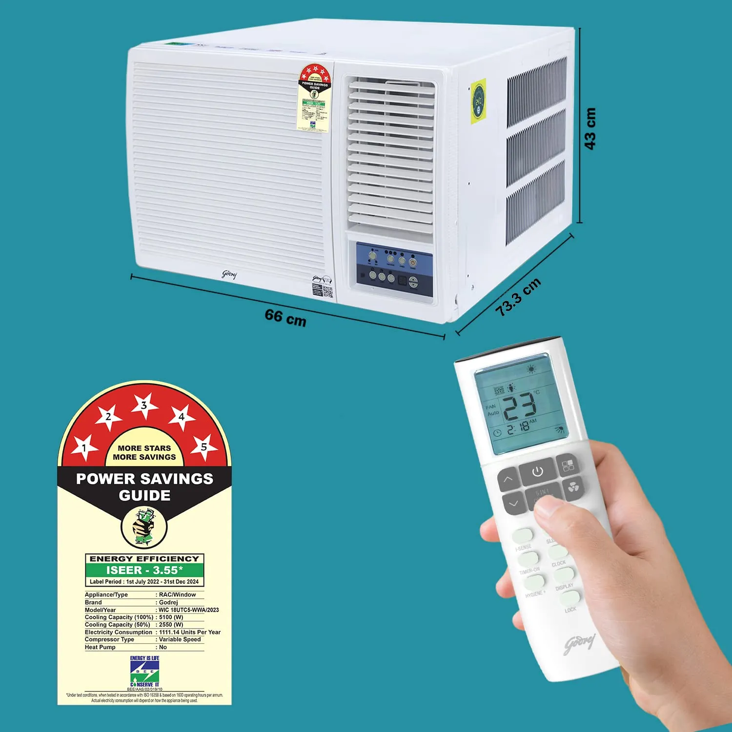 Godrej WIC 18UTC5 WWA 1.5 Ton 5 Star Turbo Mode, Inverter Window AC