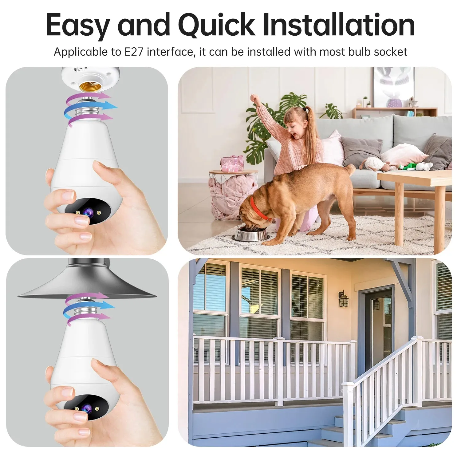 JOOAN 3MP PTZ IP Camera 2.4G Wifi E27 Bulb Surveillance Camera  Home Color Night AI Tracking Security Camera Smart Baby Monitor