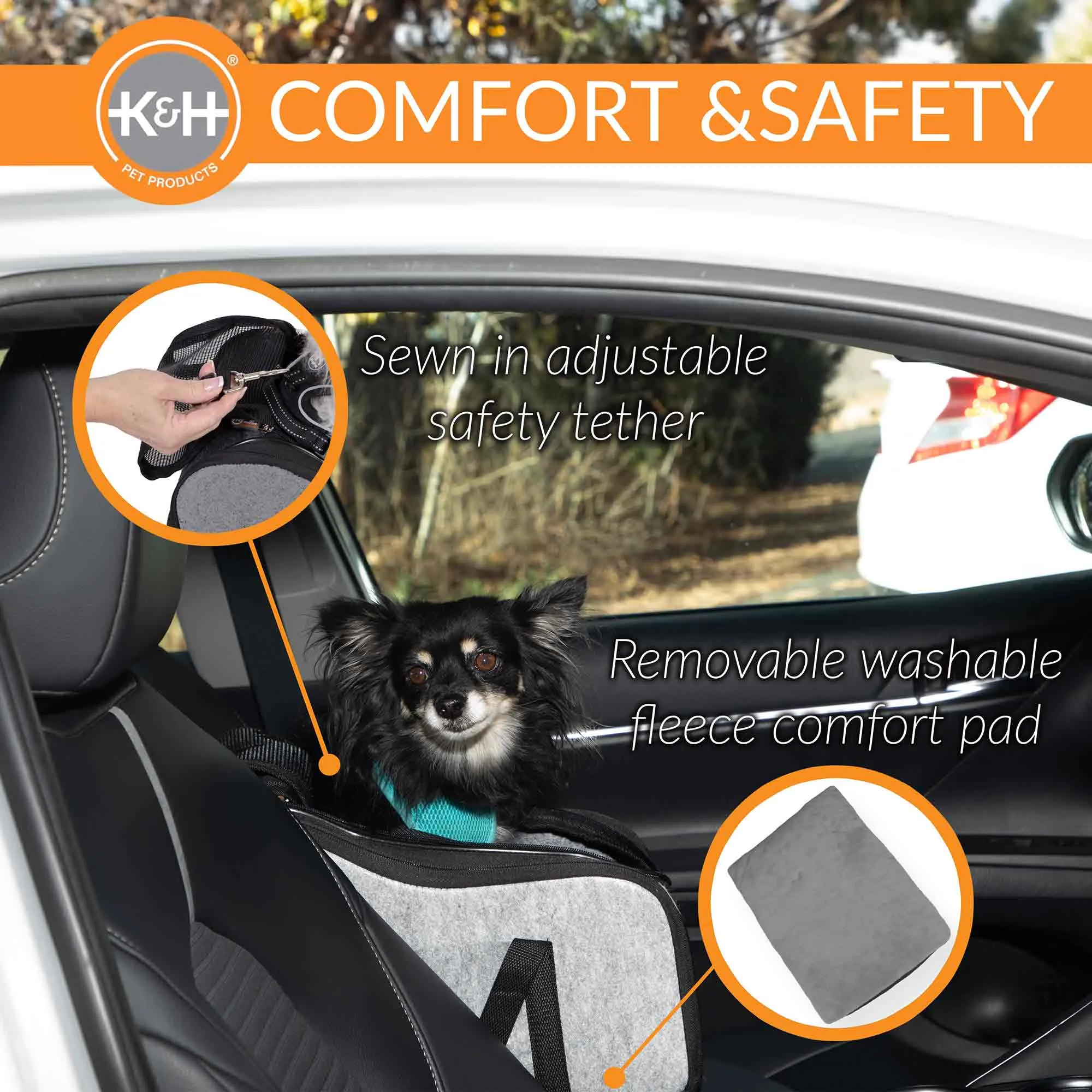 K&H Pet Products - Portable Pet Console Booster Dog Car Seat, Light Gray