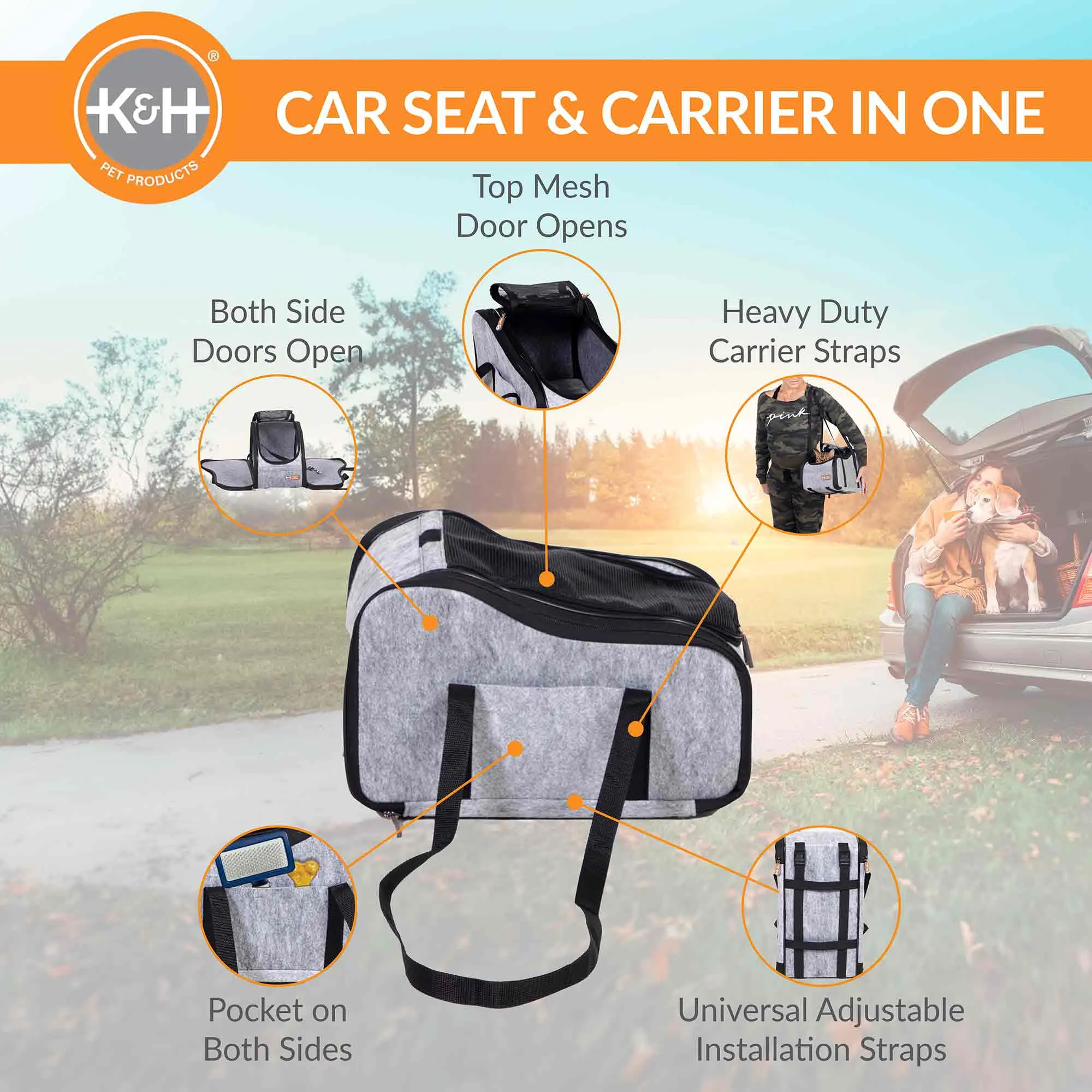 K&H Pet Products - Portable Pet Console Booster Dog Car Seat, Light Gray