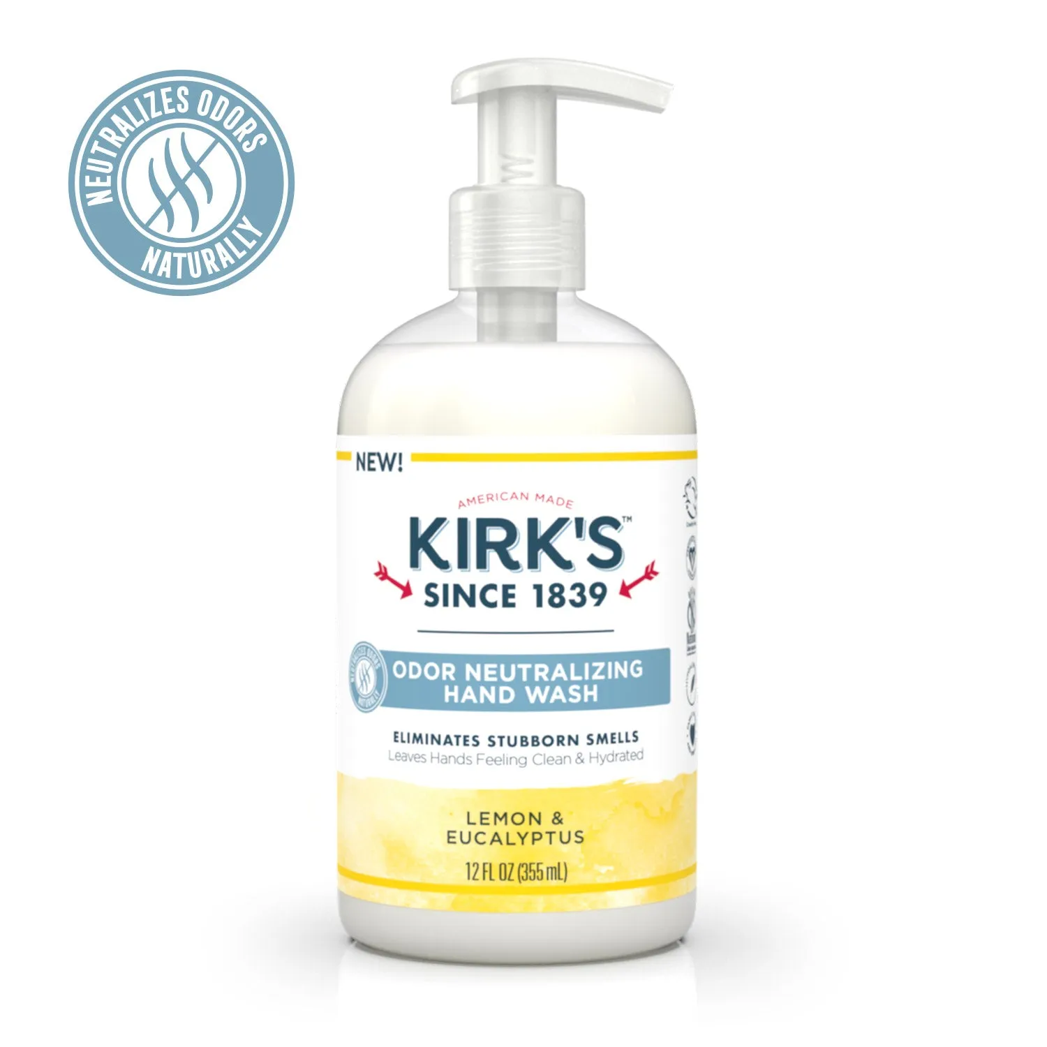 KIRKS - Odor Neutralizing Hydrating Hand Wash, Lemon & Eucalyptus - 12 fl. oz. (355 ml)