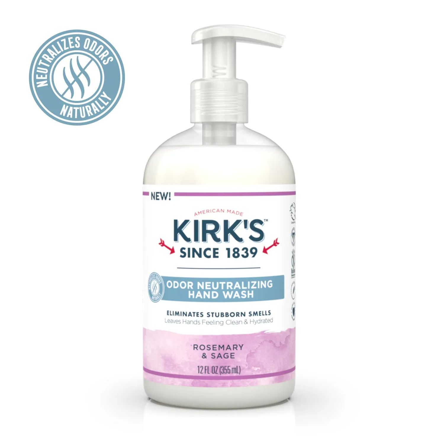 KIRKS - Odor Neutralizing Hydrating Hand Wash, Rosemary & Sage - 12 fl. oz. (355 ml)
