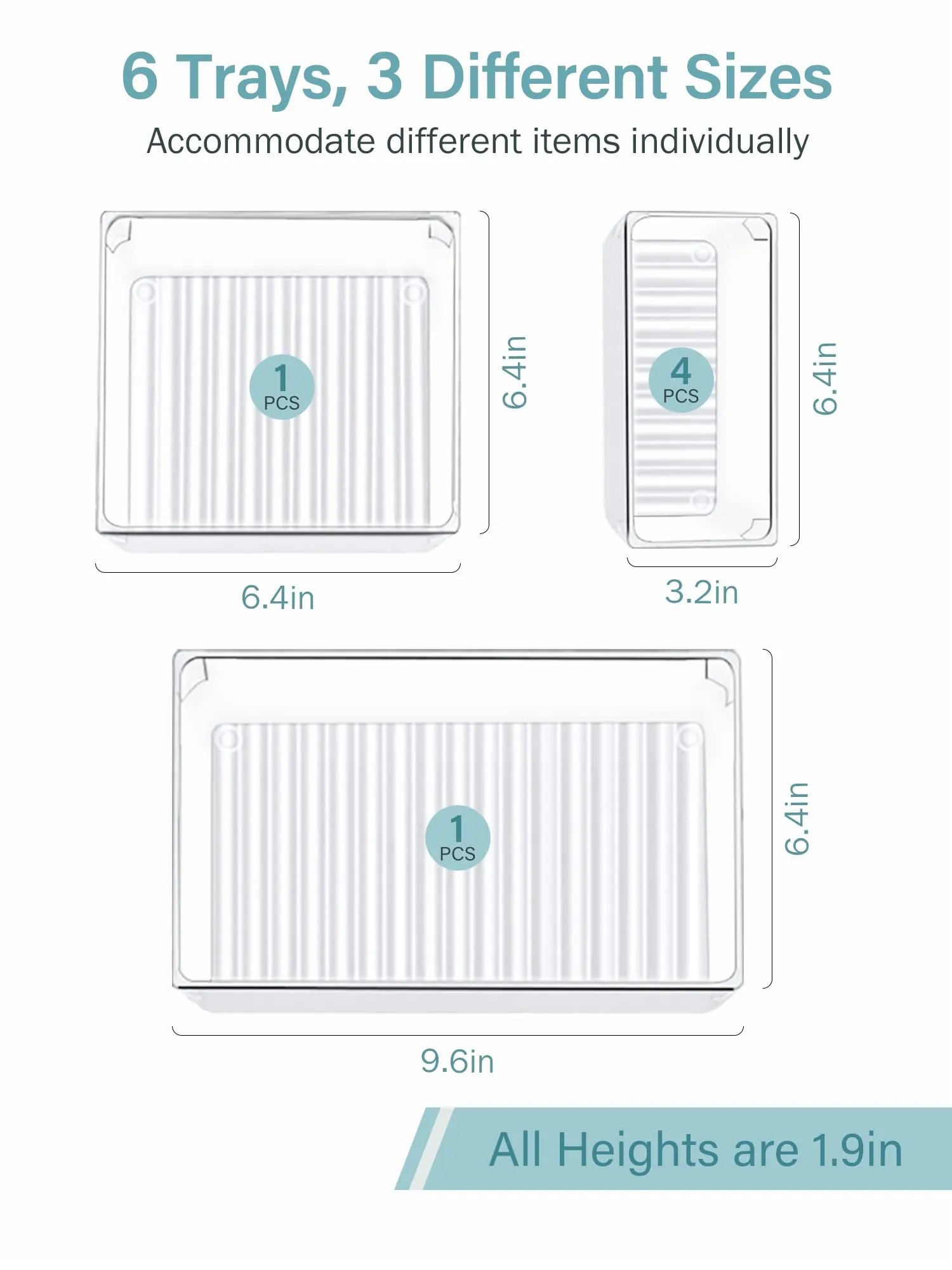 Kootek Desk Drawer Organizer Trays with 3-Size Large Capacity Storage Drawer Dividers Customize Layout 6 Bins for Bedroom Dresser Bathroom Kitchen