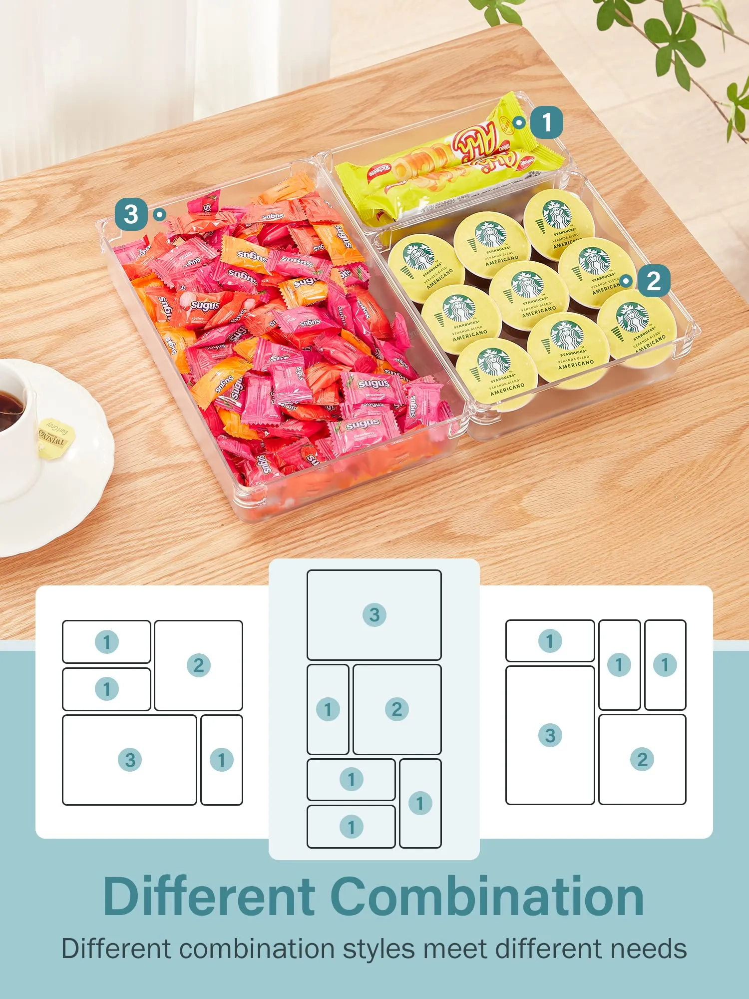 Kootek Desk Drawer Organizer Trays with 3-Size Large Capacity Storage Drawer Dividers Customize Layout 6 Bins for Bedroom Dresser Bathroom Kitchen