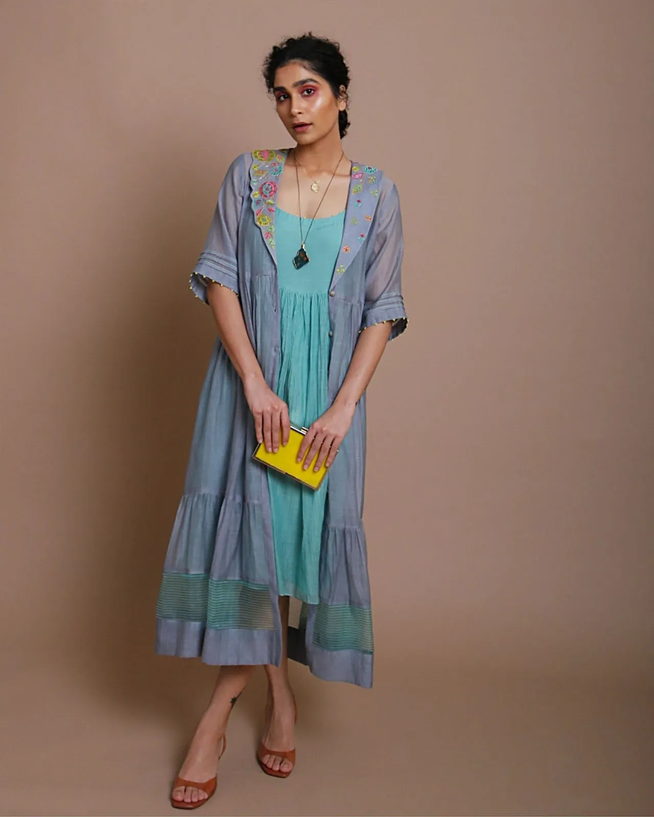 Life in Pink collar embroidered jacket dress