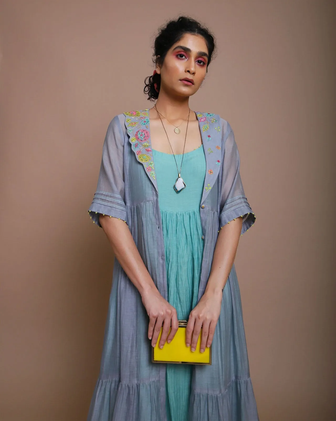 Life in Pink collar embroidered jacket dress