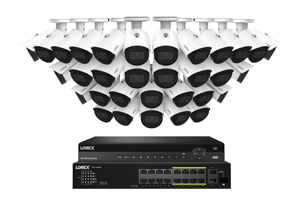 Lorex Elite Series NVR with A4 4MP (2K) IP Bullet Cameras - 4K 32-Channel 8TB Wired System