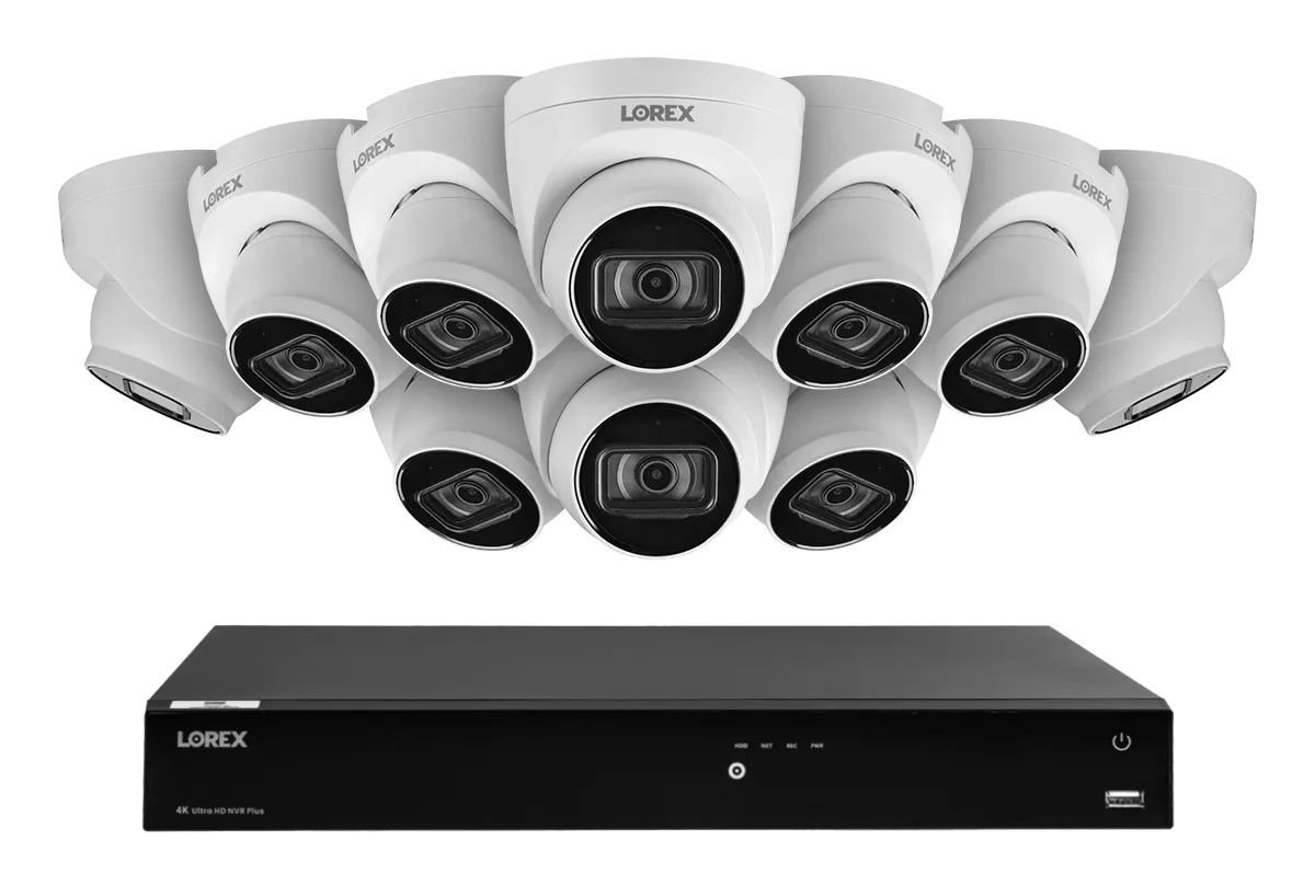 Lorex Fusion 4K (16 Camera Capable) 3TB Wired NVR System with IP Dome Cameras featuring Listen-In Audio