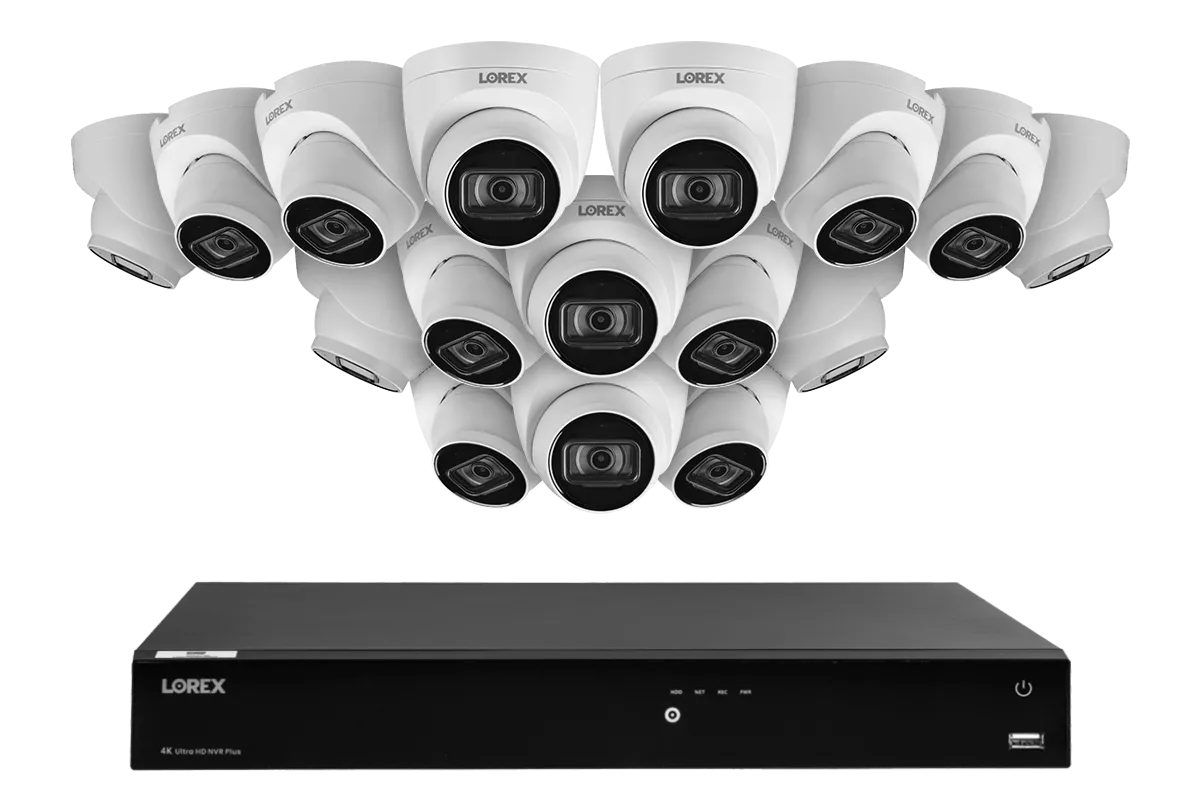 Lorex Fusion 4K (16 Camera Capable) 3TB Wired NVR System with IP Dome Cameras featuring Listen-In Audio