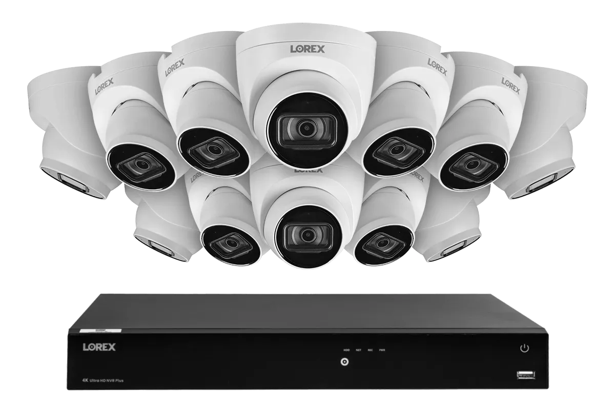 Lorex Fusion 4K (16 Camera Capable) 3TB Wired NVR System with IP Dome Cameras featuring Listen-In Audio