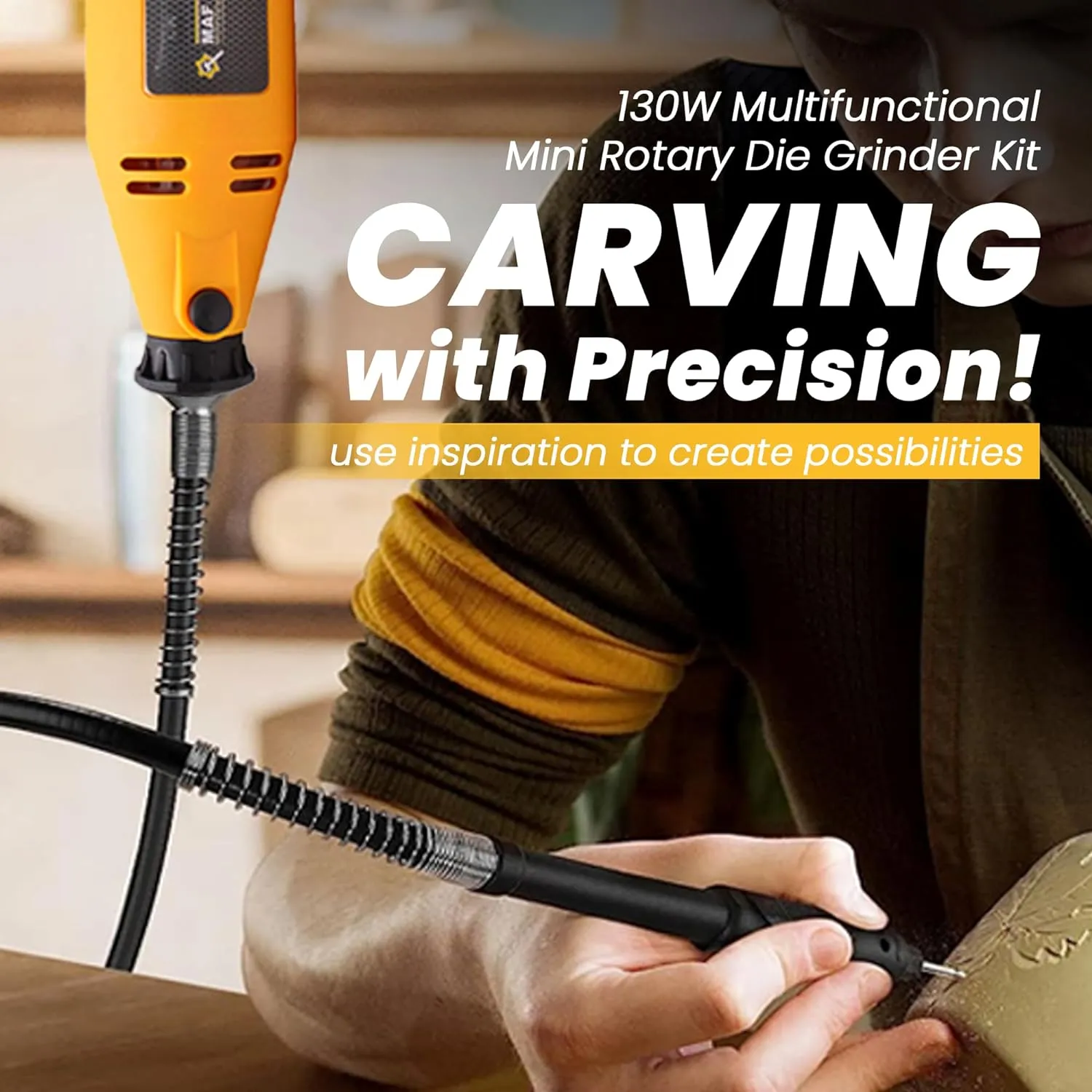 MAF PRO MG152A Multifunctional 52 Pieces Mini Rotary Die Grinder Kit with Flexible Shaft and Variable Speed for Jade Carving, Wood Punching, Sanding, Buffing, Polishing, Engraving (130W, 52 Pcs)