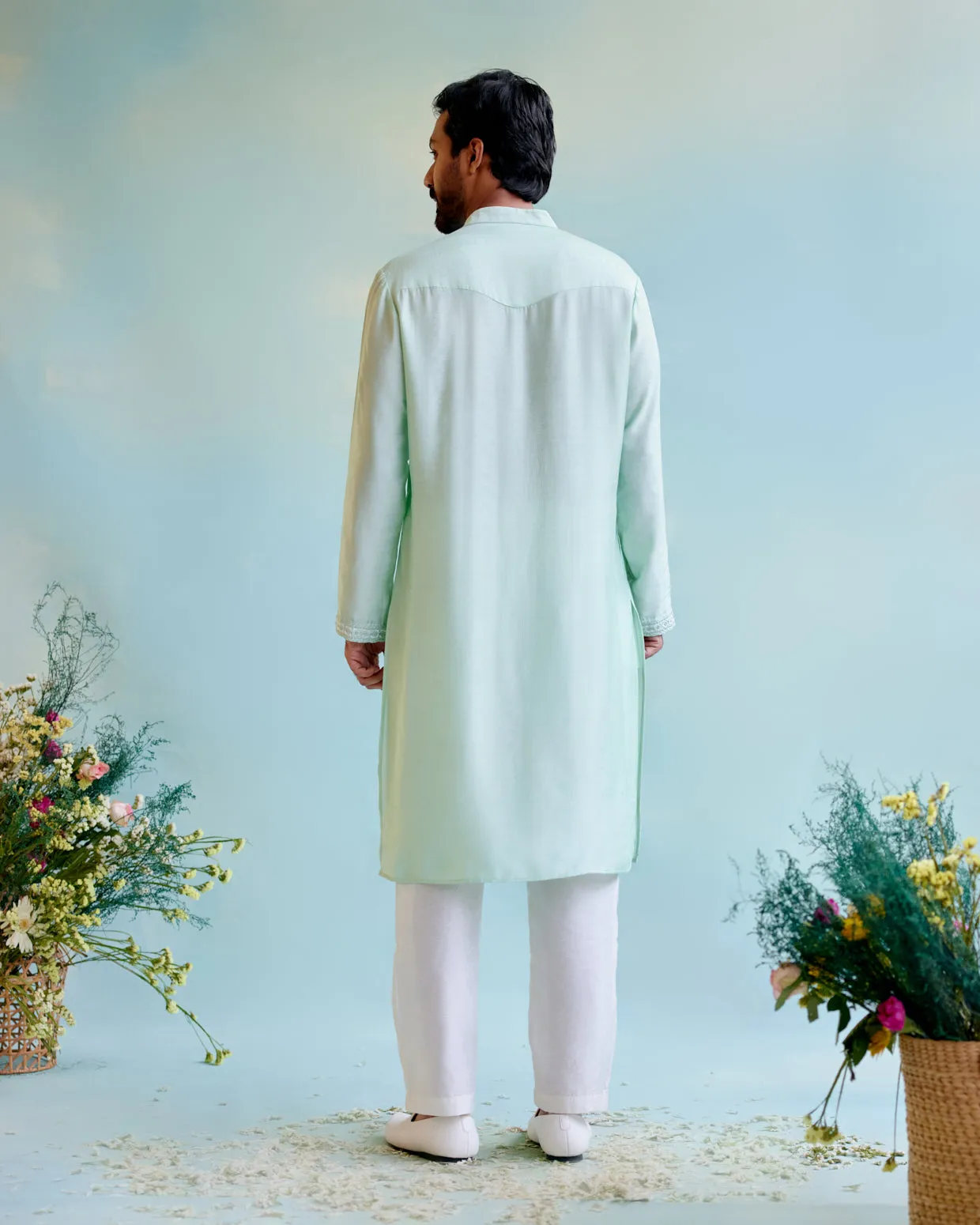 Minty Dream Chanderi Pintuck Embroidered kurta