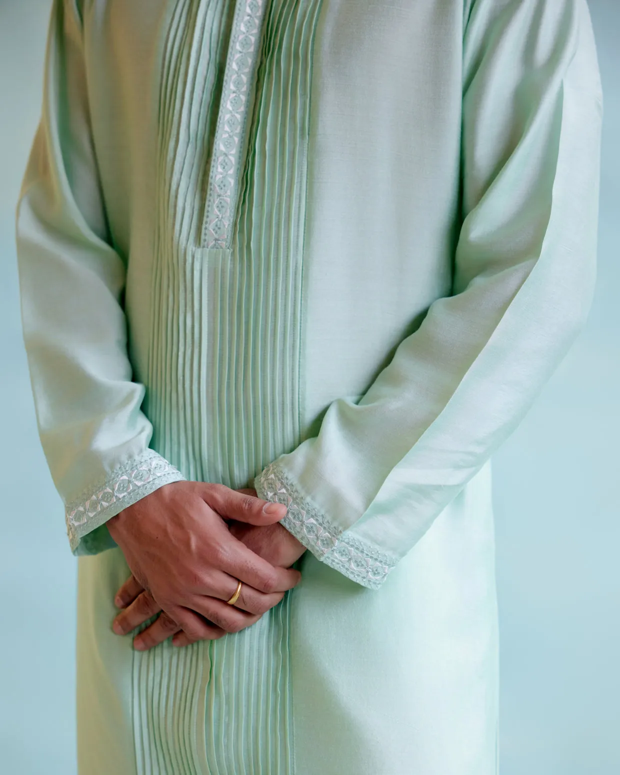 Minty Dream Chanderi Pintuck Embroidered kurta
