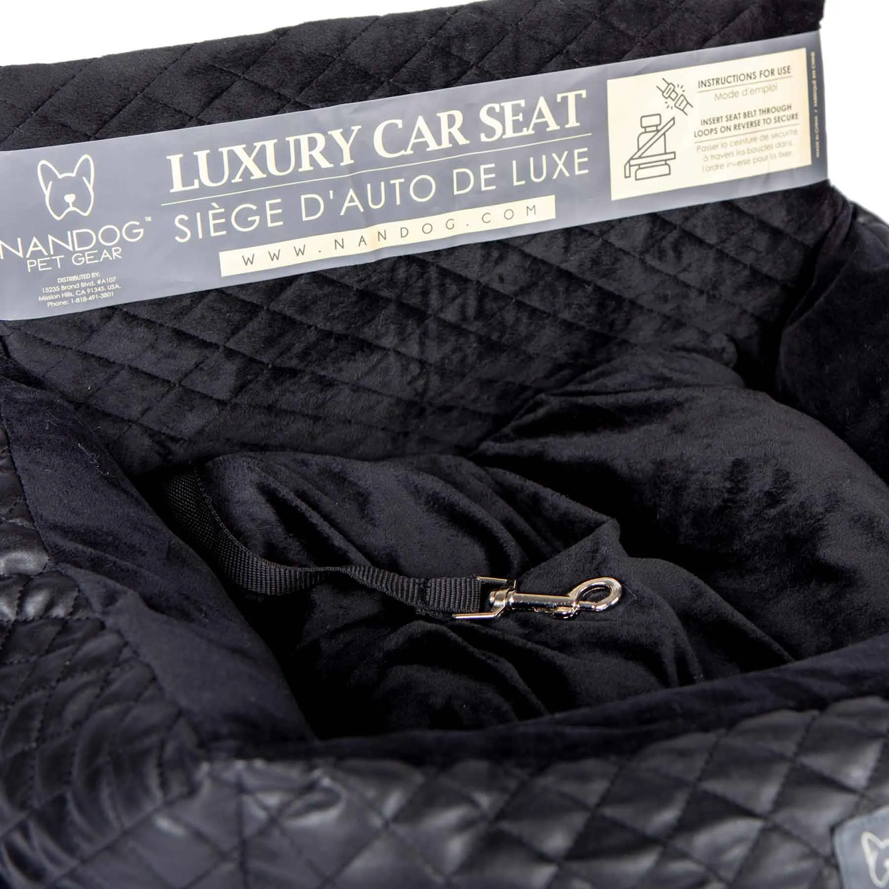 Nandog Luxe Dog Car Seat (Black Vegan Leather)
