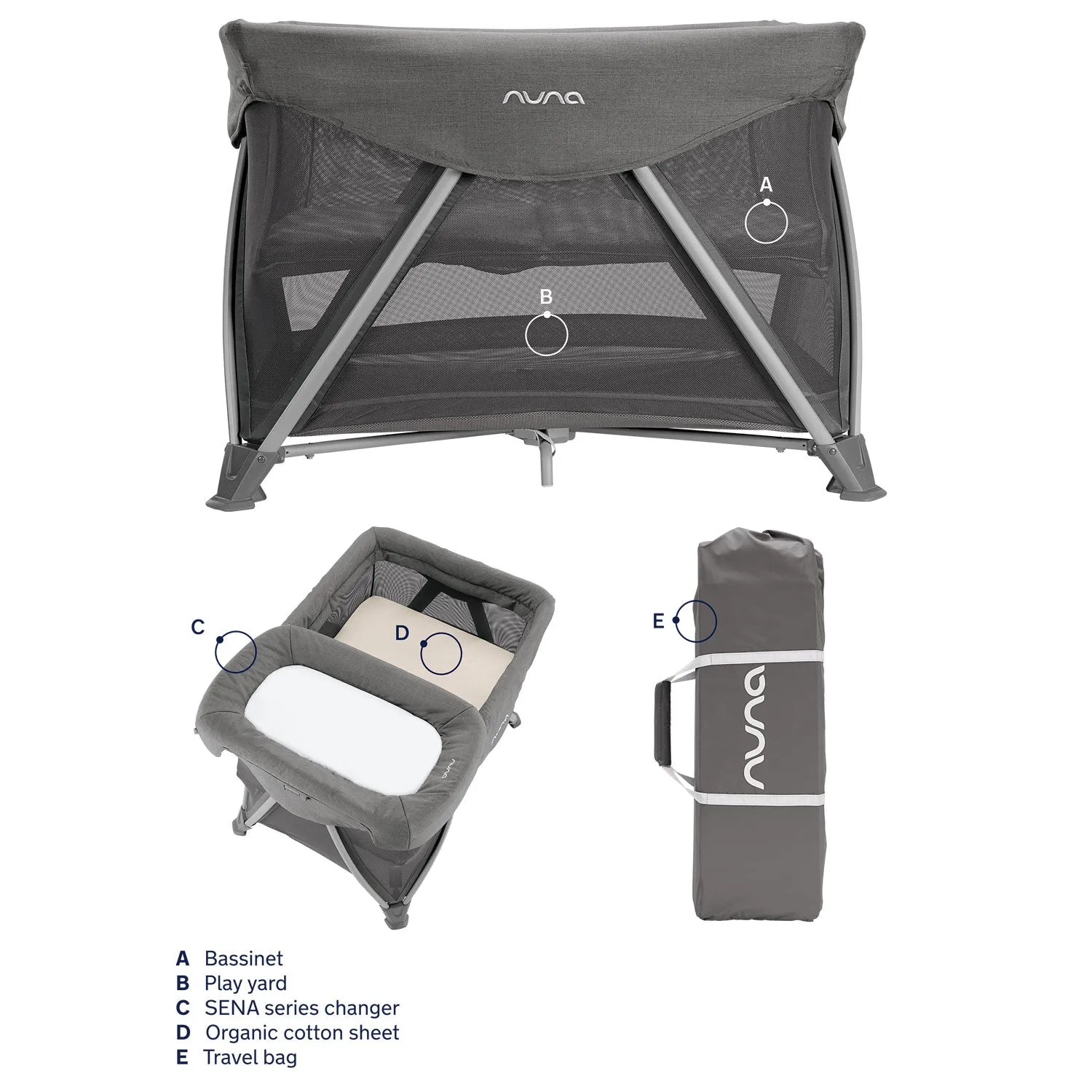Nuna SENA Aire Play Yard with Zip-Off Bassinet and Changer