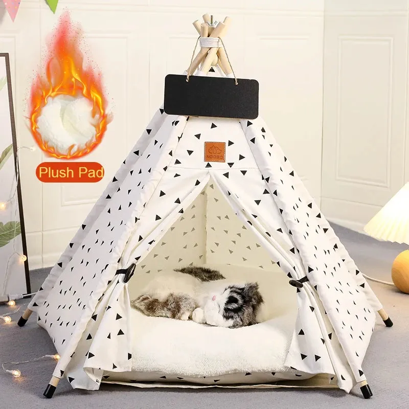 Pet Teepee Tent Dog Cat Teepee Bed Portable RWashable Dog Houses Indoor Puppy Beds with Cushion for Small Dogs Cats Rabbits