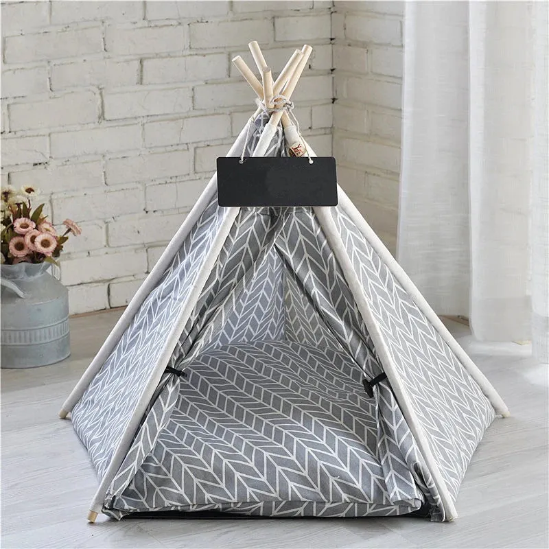 Pet Teepee Tent Dog Cat Teepee Bed Portable RWashable Dog Houses Indoor Puppy Beds with Cushion for Small Dogs Cats Rabbits