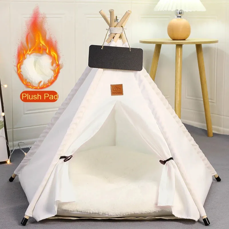 Pet Teepee Tent Dog Cat Teepee Bed Portable RWashable Dog Houses Indoor Puppy Beds with Cushion for Small Dogs Cats Rabbits