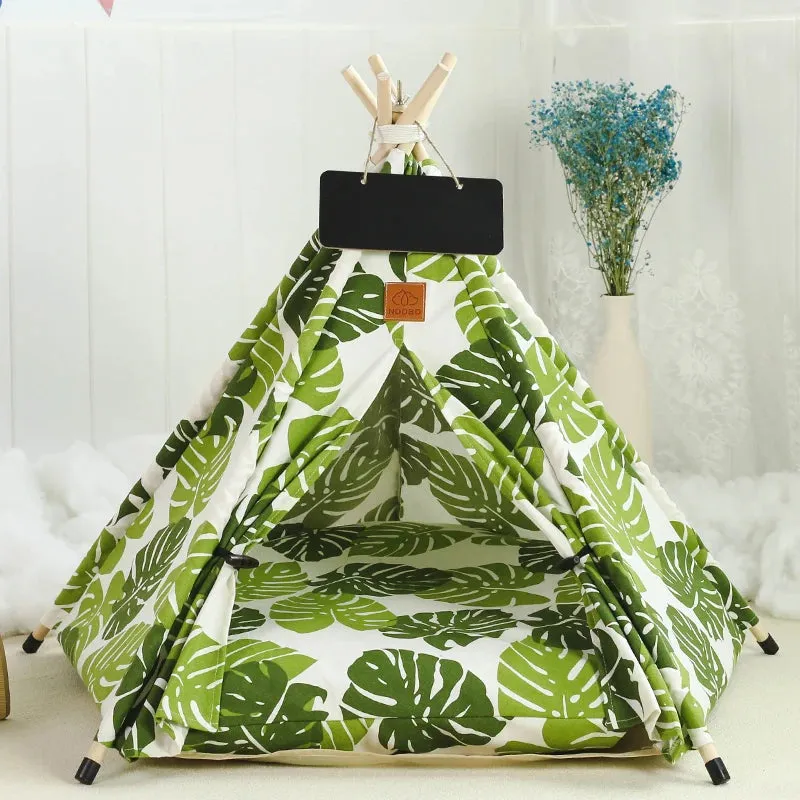 Pet Teepee Tent Dog Cat Teepee Bed Portable RWashable Dog Houses Indoor Puppy Beds with Cushion for Small Dogs Cats Rabbits