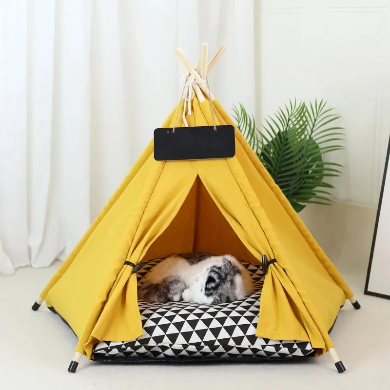 Pet Teepee Tent Dog Cat Teepee Bed Portable RWashable Dog Houses Indoor Puppy Beds with Cushion for Small Dogs Cats Rabbits