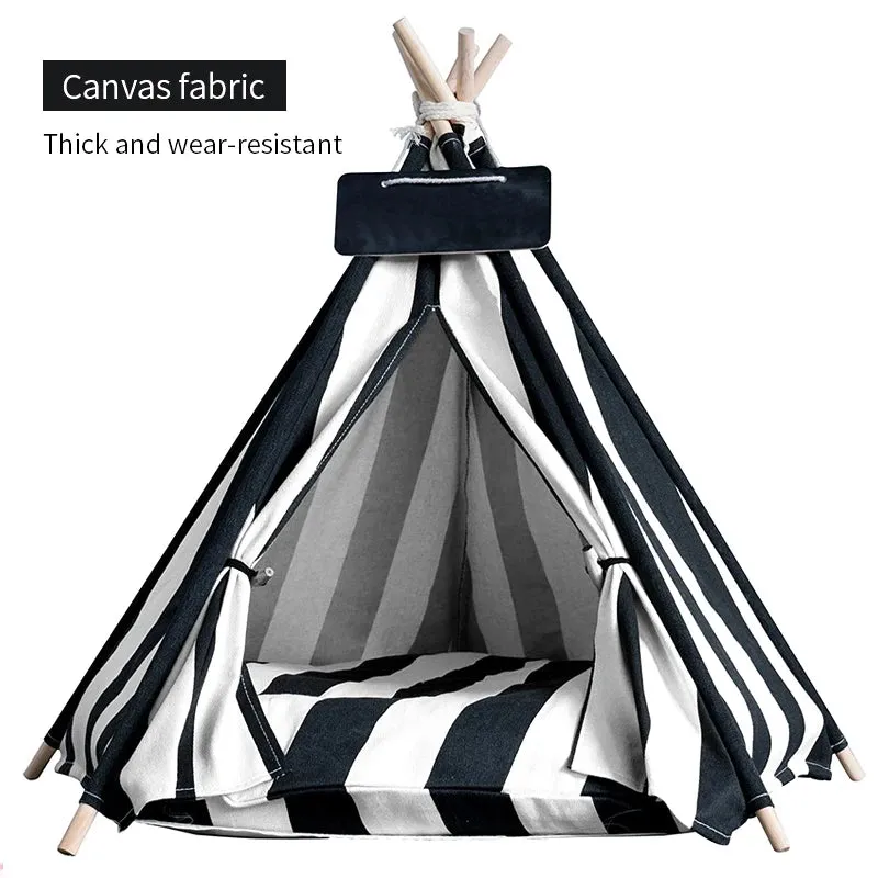 Pet Teepee Tent Dog Cat Teepee Bed Portable RWashable Dog Houses Indoor Puppy Beds with Cushion for Small Dogs Cats Rabbits