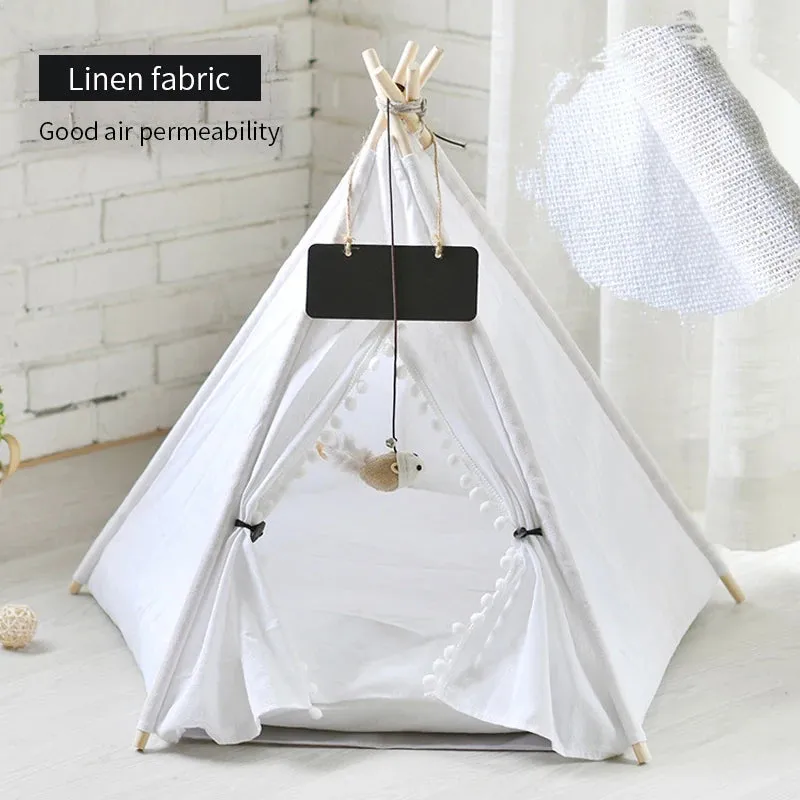 Pet Teepee Tent Dog Cat Teepee Bed Portable RWashable Dog Houses Indoor Puppy Beds with Cushion for Small Dogs Cats Rabbits