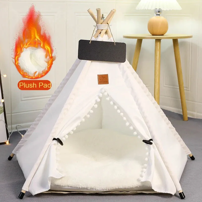 Pet Teepee Tent Dog Cat Teepee Bed Portable RWashable Dog Houses Indoor Puppy Beds with Cushion for Small Dogs Cats Rabbits