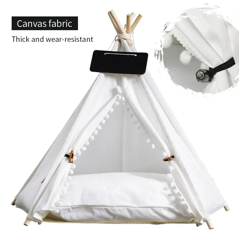 Pet Teepee Tent Dog Cat Teepee Bed Portable RWashable Dog Houses Indoor Puppy Beds with Cushion for Small Dogs Cats Rabbits