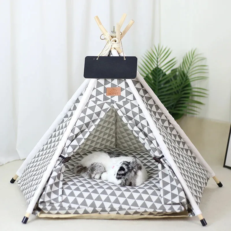 Pet Teepee Tent Dog Cat Teepee Bed Portable RWashable Dog Houses Indoor Puppy Beds with Cushion for Small Dogs Cats Rabbits