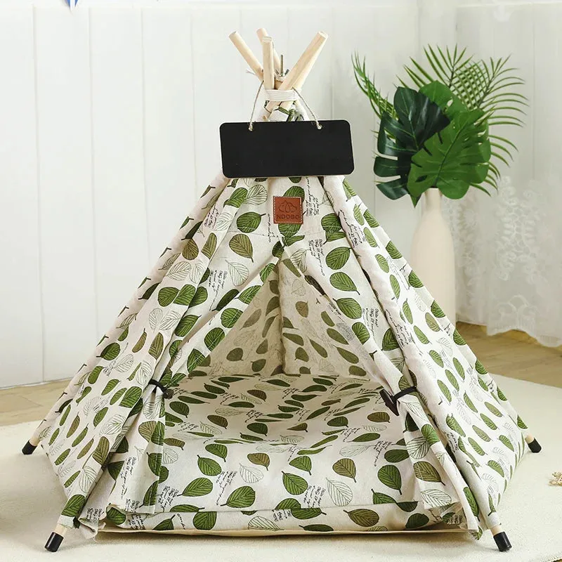Pet Teepee Tent Dog Cat Teepee Bed Portable RWashable Dog Houses Indoor Puppy Beds with Cushion for Small Dogs Cats Rabbits