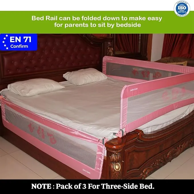 SAFE-O-KID® Fully Foldable Bed Rail Guard- Pink (5FT/152CM), Pack of 3