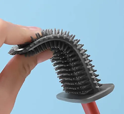 Silicone Toilet Brush with Holder Stand  for Bathroom Cleaning