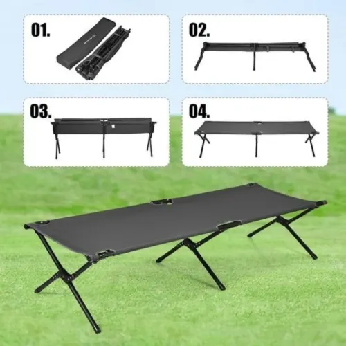 Tesco Outdoor Folding Camp Bed With Carry Bag - Grey
