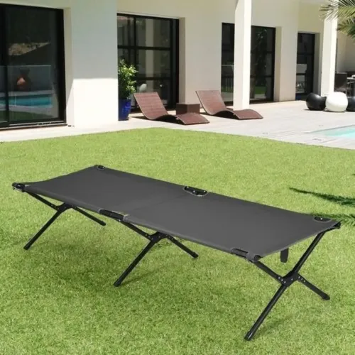 Tesco Outdoor Folding Camp Bed With Carry Bag - Grey